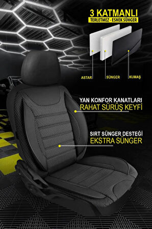 Chevrolet Aveo UYUMLU TAM SET SİYAH Oto Koltuk Kılıfı 5 Koltuk Ön Arka Tam Set Terletmez