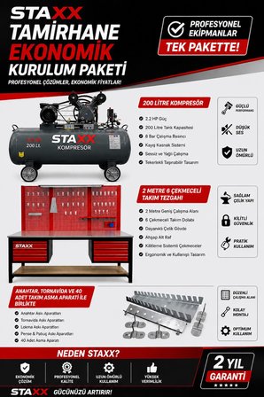 Ekonomik Tamirhane Açılış Paketi 4 Ton Lift 200Lt Kompresör İzeltaş Takım Tezgahı Full Servis Seti