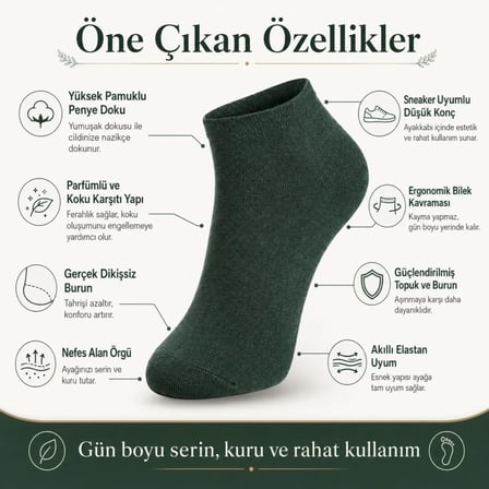 Erkek Pamuklu Patik Çorap 10’lu Paket 39-44 | Dikişsiz Burun, Koku Karşıtı, Nefes Alan Kısa Konç Sneaker Çorabı