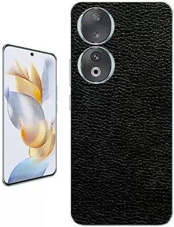 Honor 90 ile Uyumlu Deri Desenli Siyah Arka Kaplama
