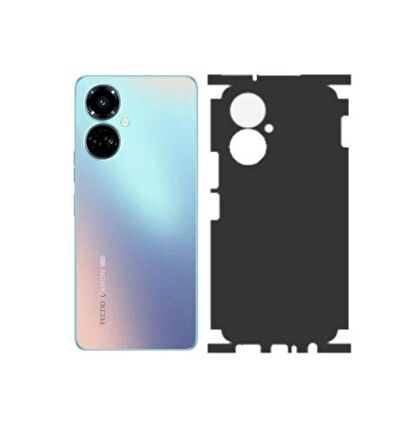 Tecno Camon 19 Pro ile Uyumlu Deri Desenli Siyah Arka Kaplama