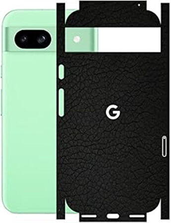 Google Pixel 8A ile Uyumlu Deri Desenli Siyah Arka Kaplama