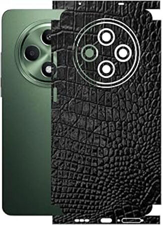 Oppo Reno 11FS ile Uyumlu Deri Desenli Siyah Arka Kaplama