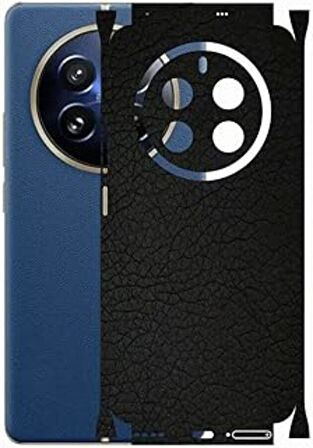 Realme 12 Pro Plus ile Uyumlu Deri Desenli Siyah Arka Kaplama