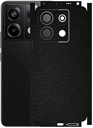 Redmi Note 13 Pro 5G ile Uyumlu Deri Desenli Siyah Arka Kaplama