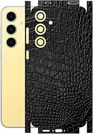 Samsung Galaxy S24 FE ile Uyumlu Deri Desenli Siyah Arka Kaplama