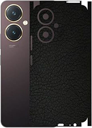 Vivo Y27 ile Uyumlu Deri Desenli Siyah Arka Kaplama