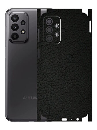 Samsung A23 ile Uyumlu Deri Desenli Siyah Arka Kaplama