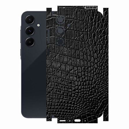 Samsung A55 ile Uyumlu Deri Desenli Siyah Arka Kaplama