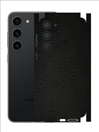 Samsung Galaxy S23 ile Uyumlu Deri Desenli Siyah Arka Kaplama