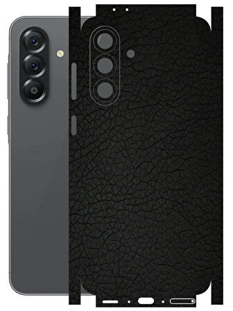 Samsung Galaxy A56 ile Uyumlu Deri Desenli Siyah Arka Kaplama(KILIF DEĞİLDİR!)