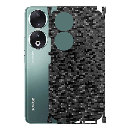Honor 90 ile Uyumlu 360 Arka Kaplama  Pixel Desenli Siyah