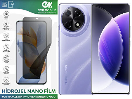 Tecno Camon 30S Uyumlu Hidrojel Nano Ekran Koruyucu Film HAYALET(Privacy)Tempered Cam Değildir