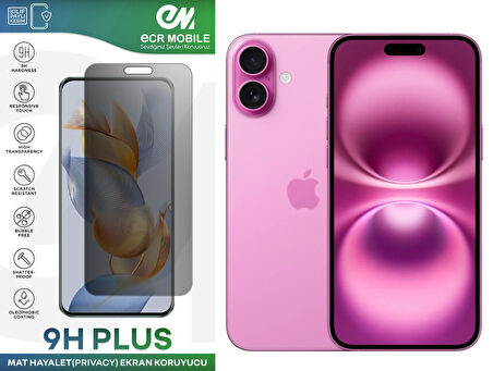 Iphone 16 Ekran Koruyucu Tam Uyumlu 9H Esnek Nano Kırılmayan MAT HAYALET(Privacy)