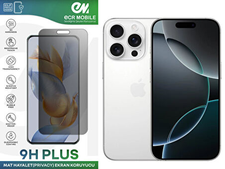 Iphone 16 Pro Ekran Koruyucu Tam Uyumlu 9H Esnek Nano Kırılmayan MAT HAYALET(Privacy)