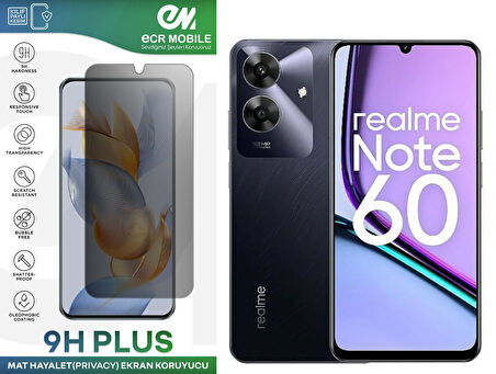 Realme Note 60 Ekran Koruyucu Tam Uyumlu 9H Esnek Nano Kırılmayan MAT HAYALET(Privacy)