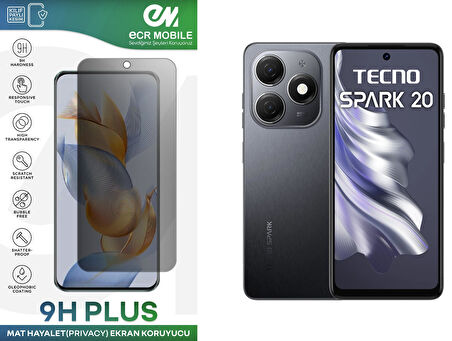 Tecno Spark 20 (KJ5) Ekran Koruyucu Tam Uyumlu 9H Esnek Nano Kırılmayan MAT HAYALET(Privacy)