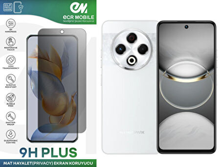 Tecno Spark 30 (KL6) Ekran Koruyucu Tam Uyumlu 9H Esnek Nano Kırılmayan MAT HAYALET(Privacy)
