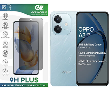 Oppo Reno A3 (CPH2669) Ekran Koruyucu Tam Uyumlu 9H Esnek Nano Kırılmayan MAT HAYALET(Privacy)