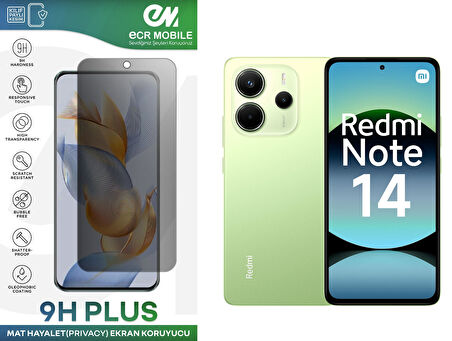 Redmi Note 14 Ekran Koruyucu Tam Uyumlu 9H Esnek Nano Kırılmayan MAT HAYALET(Privacy)