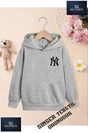 Kız/Erkek Çocuk Beyaz Kapüşonlu ''NY'' Baskılı Sweatshirt