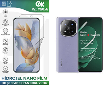 Redmi Note 14 Pro+ ile Uyumlu Hidrojel Ekran Koruyucu Film HD-ŞEFFAF(Tempered Cam Değildir!)
