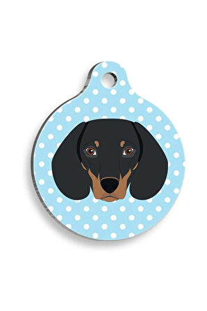 Mavi Puantiyeli Dakhund Sosis Köğeği Yuvarlak Köpek Künyesi Medium 3 cm