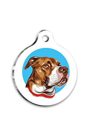 İllüstrasyon Pitbull 2 Yuvarlak Köpek Künyesi Medium 3 cm