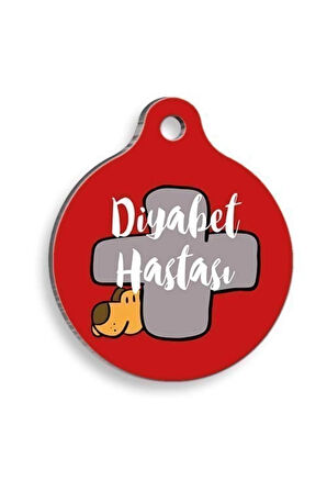 Diyabetik Köpek Kırmızı Yuvarlak Kedi ve Köpek Künyesi Medium: 3 cm.