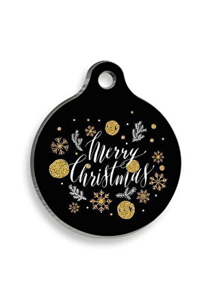 Christmas Serisi Merry Christmas Gold Letter Yuvarlak Kedi ve Köpek Künyesi Large: 3,8 cm.