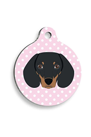 Pembe Puantiyeli Dakhund Sosis Köğeği Yuvarlak Köpek Künyesi Medium 3 cm