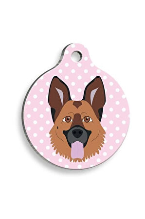 Pembe Puantiyeli Alman Kurdu Yuvarlak Köpek Künyesi Large: 3,8 cm.