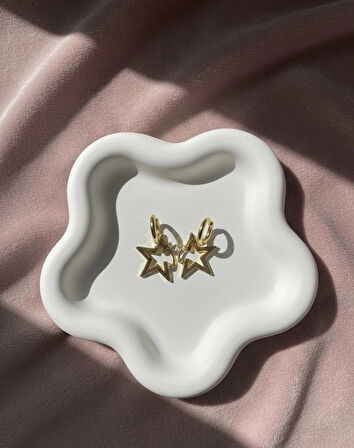 Gold Yıldız Detay Halka Çelik Küpe