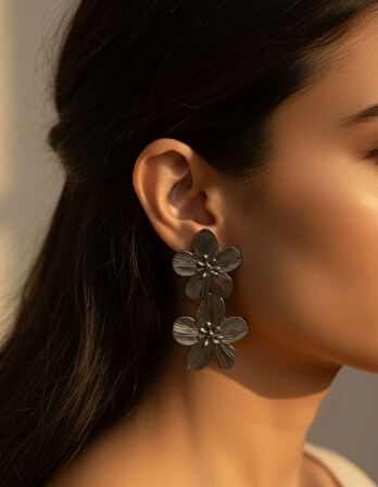 Silver Gümüş Büyük Çiçek Küpe