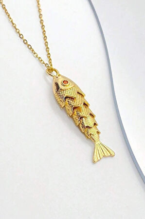 Altın Renk Oynar Balık Figürlü Çelik Kolye