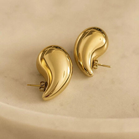 Italyan Kesim Damla Altın Kaplama Gold Renkli 3cm Küpe