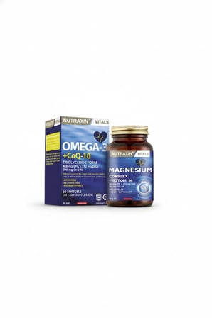 Nutraxin Omega-3 + CoQ10 60 Yumuşak Kapsül ve Nutraxin Magnezyum Complex 60 Tablet 2’li Set