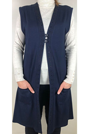 Günlük Uzun Mor Penye Yelek