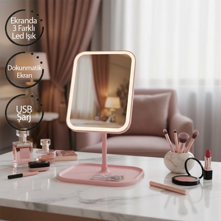 DİKDÖRTGEN 7 INC LEDLİ - USB ŞARJLI MAKYAJ AYNASI 90° AÇI AYARLI TAKILI AYAK RENKLİ PLS İ11-017 (5671) gotlthmngoxx