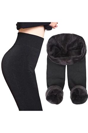 Peluşlu Kışlık Termal Tayt Içlik Siyah Kadın Peluş Tayt Içi Polar Termal Kadın Taytı %95 Polyester