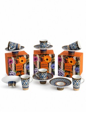 Türk Kahvesi Fincan Takımı İçe Geçmeli Mosaic Mask 6 Kişilik 12 Parça