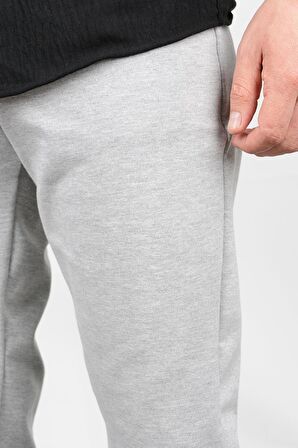 Erkek Double Paça Beli Lastikli Relax Fit Jogger Pantolon Gri Edw036