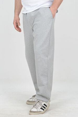 Büyük Beden Erkek Double Paça Beli Lastikli Relax Fit Battal Boy Jogger Pantolon Gri Edw037