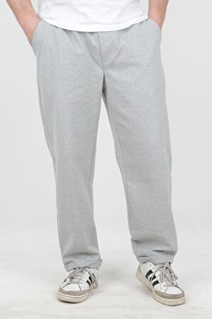 Erkek Double Paça Beli Lastikli Relax Fit Battal Boy Jogger Pantolon Gri Edw037