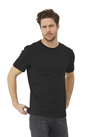 Erkek Slim Fit Dar Kalıp %100 Pamuk Bisiklet Yaka T-shirt Siyah Edw039