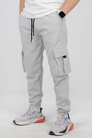 Erkek Slim Fit Cepli Beli ve Paçası Lastikli İnce Spor Pantolon Gri  Edw071