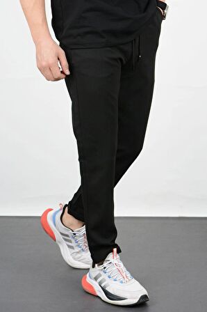 Erkek Slim Fit Beli Lastikli Double Paça Jogger Pantolon Siyah Edw073