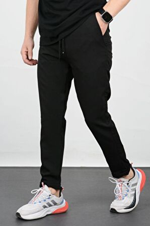 Erkek Slim Fit Beli Lastikli Double Paça Jogger Pantolon Siyah Edw073