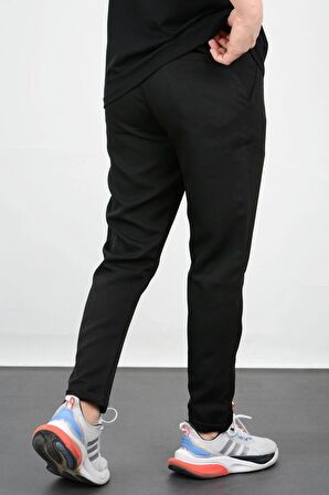 Erkek Slim Fit Beli Lastikli Double Paça Jogger Pantolon Siyah Edw073