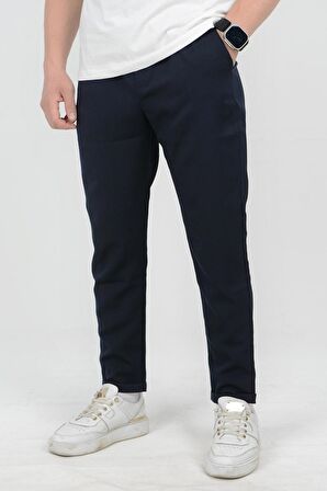 Erkek Slim Fit Beli Lastikli Double Paça Jogger Pantolon Lacivert Edw073